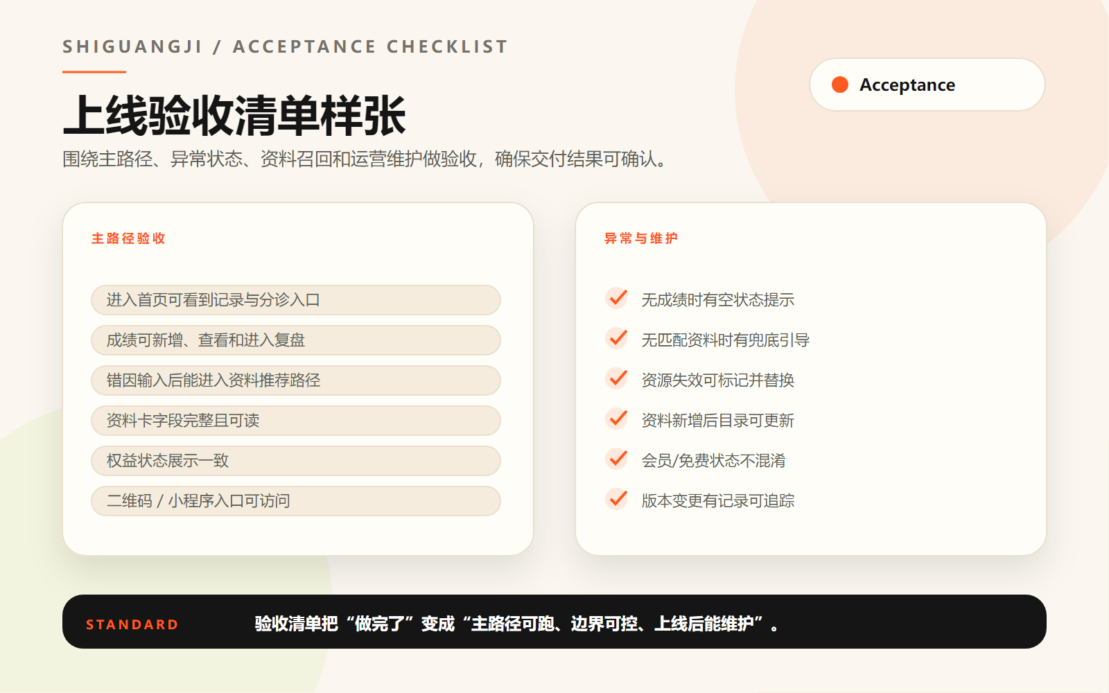 拾光绩上线验收清单样张